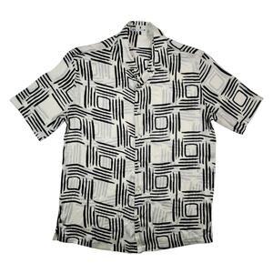 Zara Men Medium Abstract Geometric Button Up Shirt Black White Short Sleeve